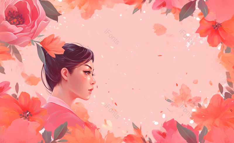 水彩花朵女子卡通手绘背景,插画/手绘图,插画/手绘图库,插画/手绘图下载,插画/手绘
